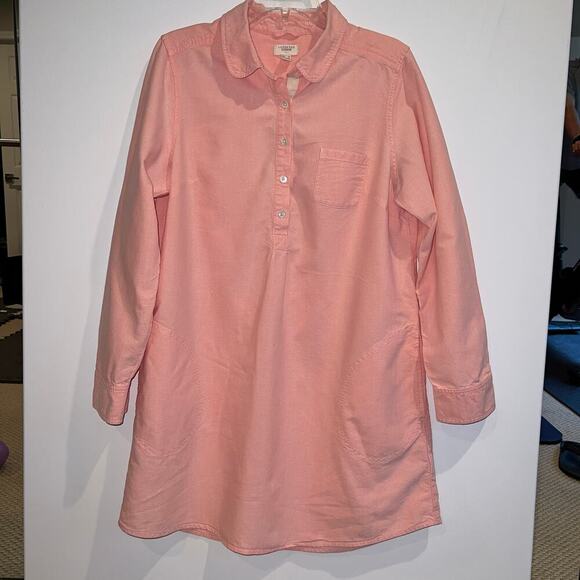 Lands’ End Canvas Peachy Pink Cotton Blend Shirt Dress Size 14 - Picture 2 of 11
